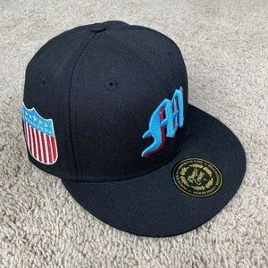 Miami Giants Rings & Crwns Hat NLB Team Fitted 7 Black Embroidered Blue Logo Cap
